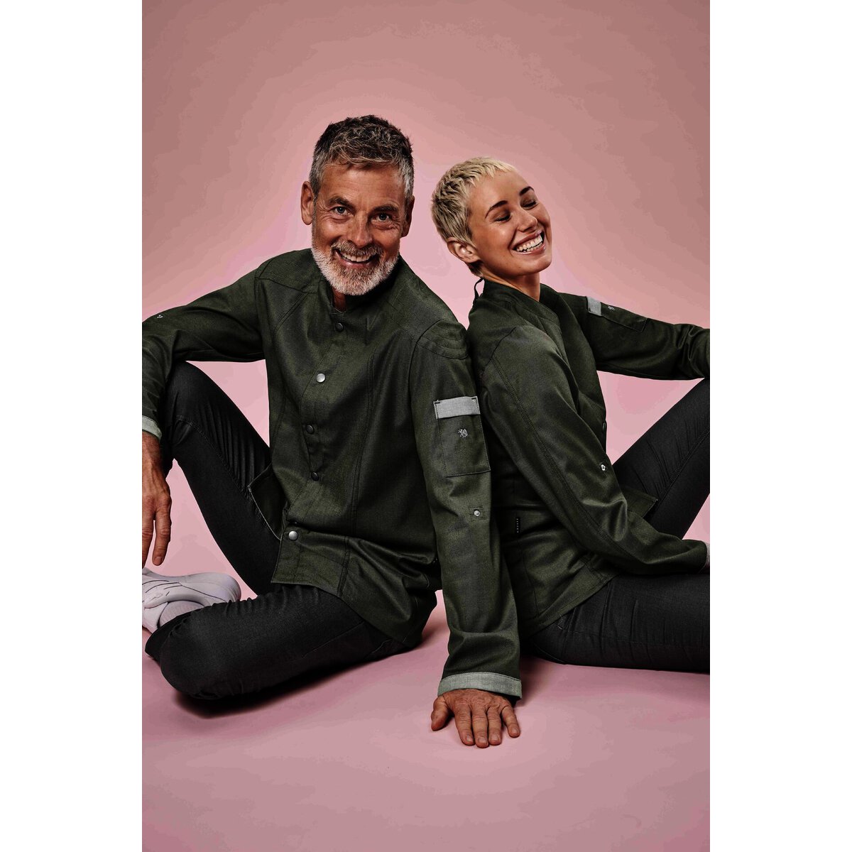 Kochjacke Herren, Bikerstyle, langarm, grün Gr. XXL (2)