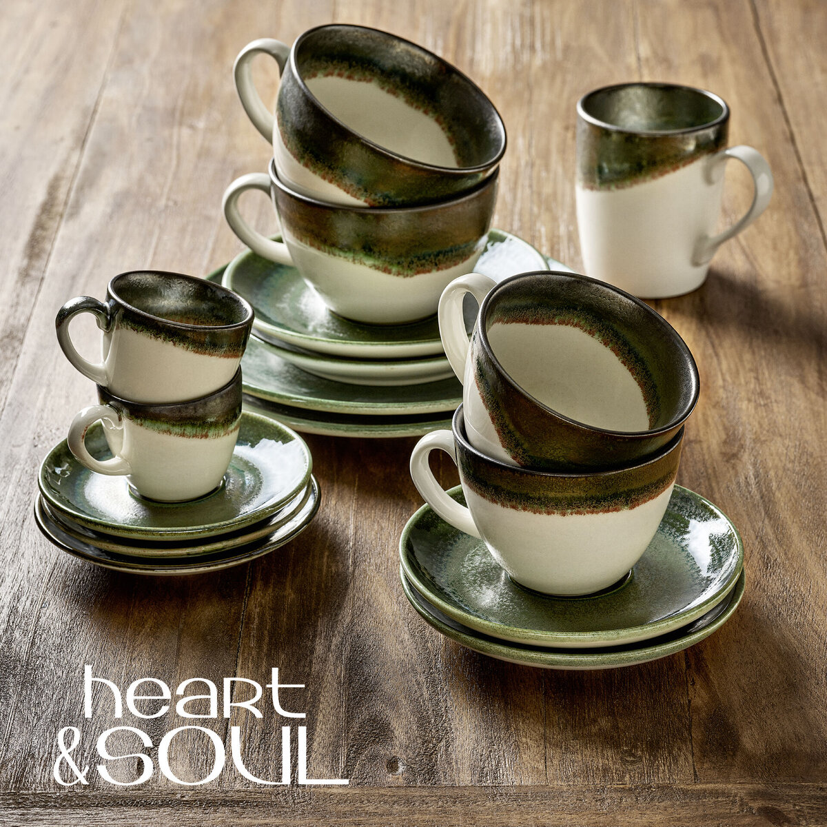 "Heart & Soul" Avocado Tasse untere Kaffee/Cappuccino (2)